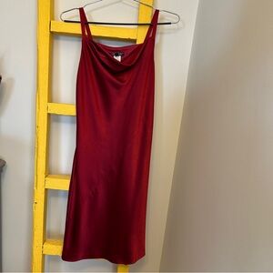 Vintage 90s Elegant cherry Red Slip Midi cowl neck Isabel ardee cocktail Dress